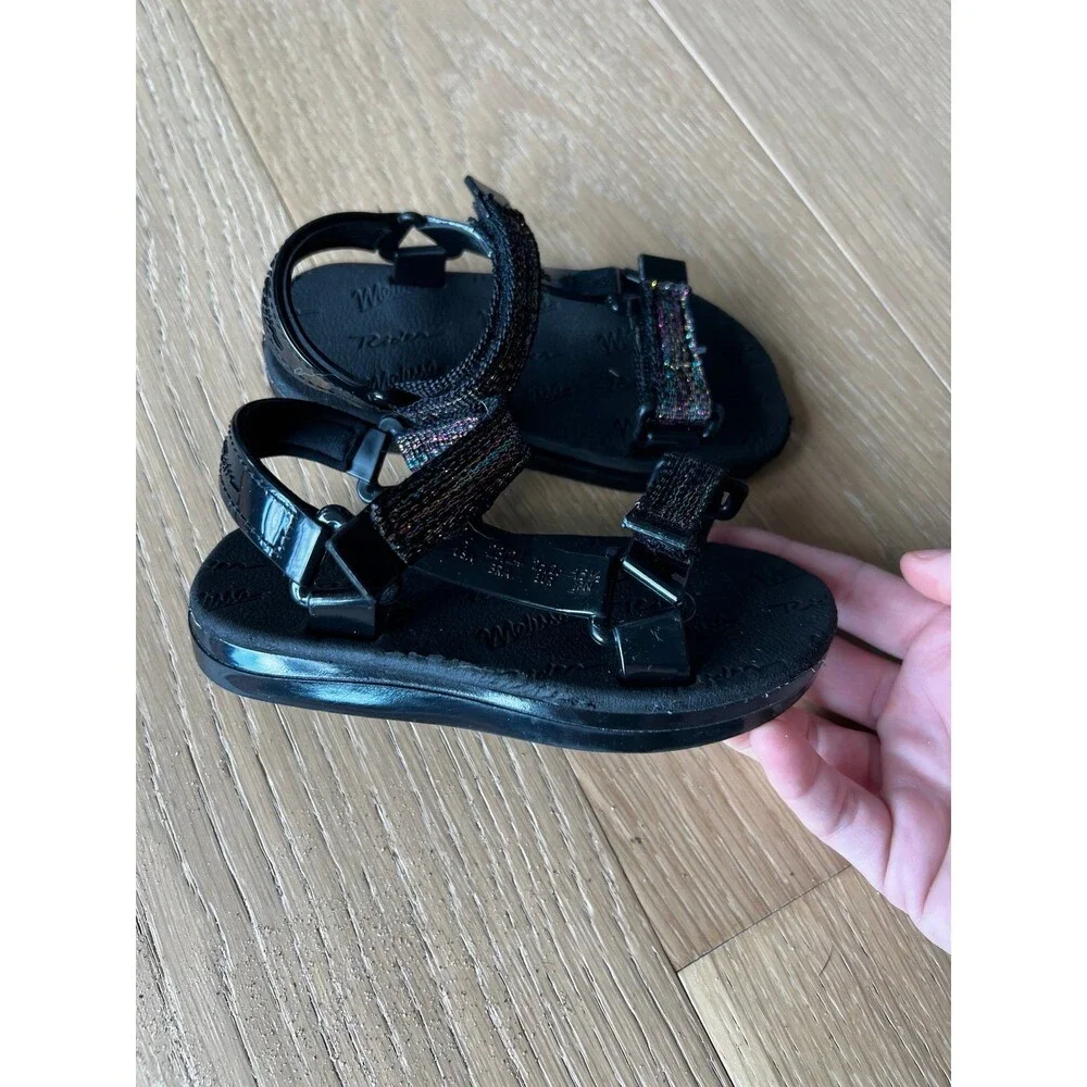Mini Melissa Rainbow Metallic Black Jelly Gladiator Sandals Toddler Girls sz 9c